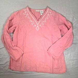 White Stag Pink Linen Tunic with Embroidered Neckline